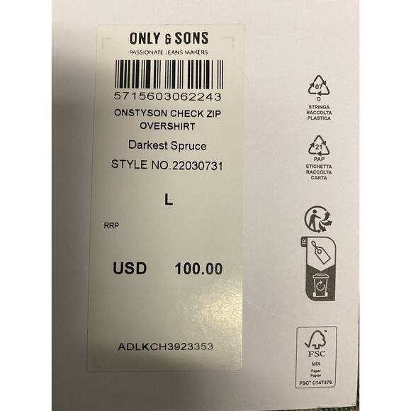 ONLY & SONS Tyson Check Mens Zip-Up Overshirt - SPRUCE Men’s Large - Picture 9 of 9